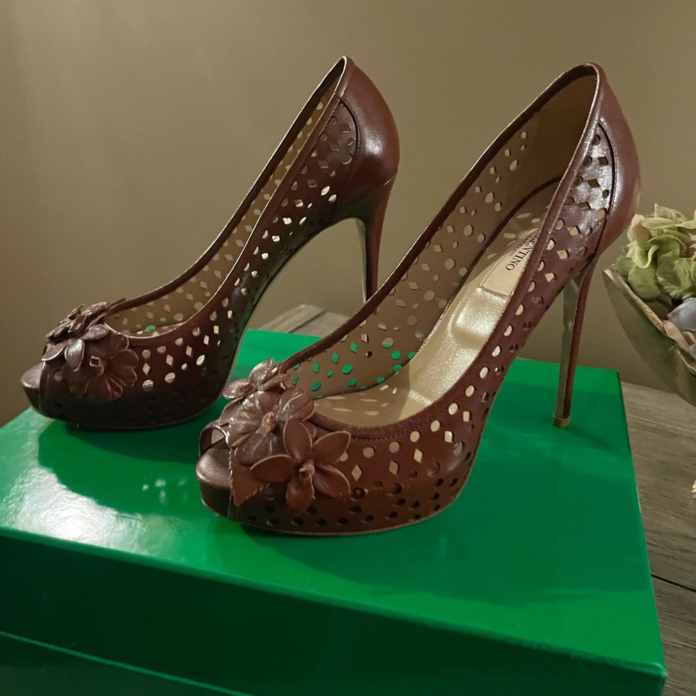 Valentino Chocolate Laser Cut Pumps - worn once